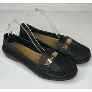 COACH “Olive”Loafers Womens Size 7.5 Black Pebble Leather Gold Buckle EUC